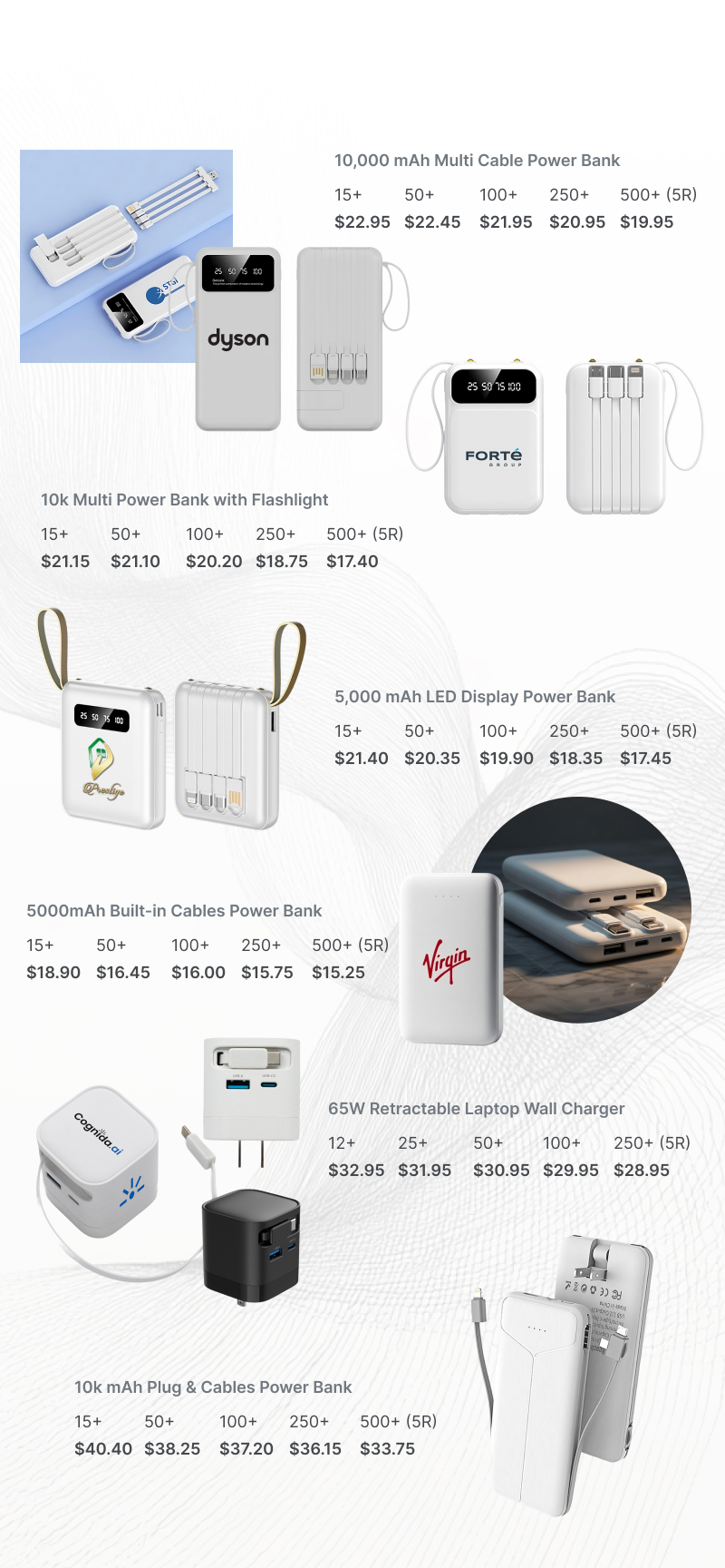 Lungsal's Power Banks and Chargers with Built-In Wires
